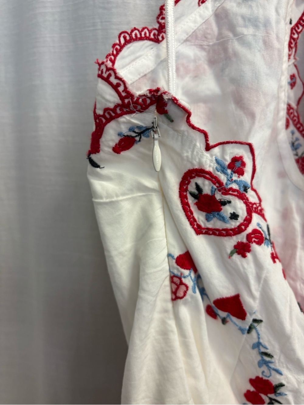 Free People Valenciana White Midi Dress with Red Embroidered Bodice - Picture 7 of 9